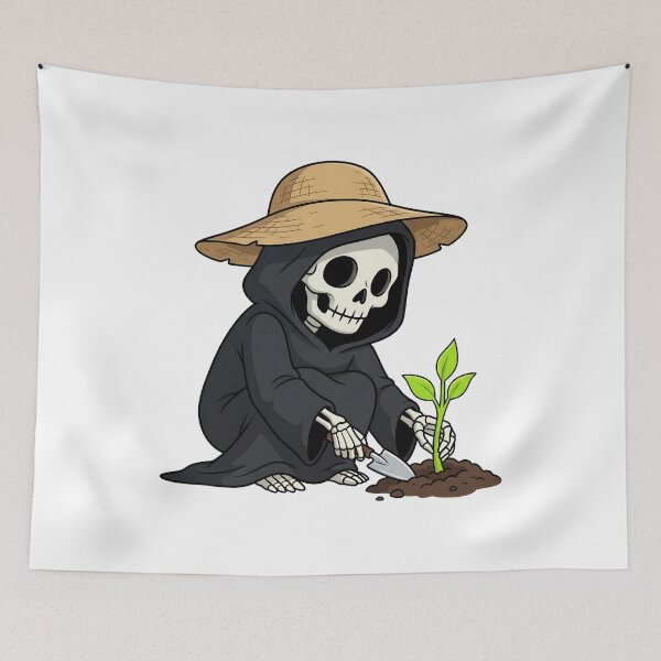 Item preview, Grim Gardening Skeleton with Straw Hat designed and sold by k3rstman1.