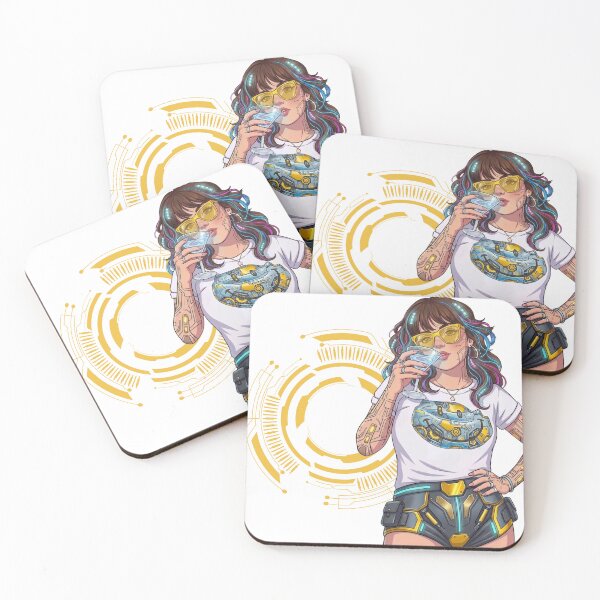 Item preview, Cyberpunk Baddie Sticker Futuristic Girl Gold Tech Aesthetic Tattooed Cyber Girl Sci Fi Art Print designed and sold by Wander & Whim Designs.