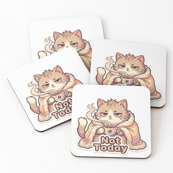 Aperçu de l'œuvre Not Today Cute Coffee Cat  – Grumpy Kawaii Kitten Coffee Lover Mood  créée et vendue par Meowza Studio.
