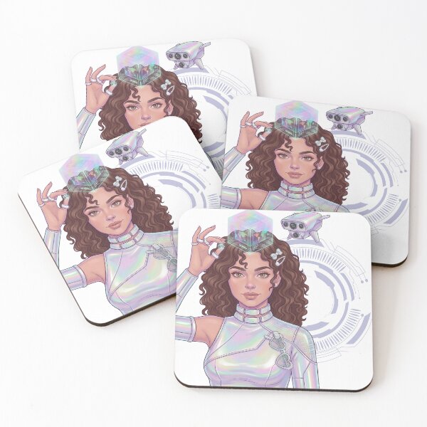 Item preview, Holographic Cyber Girl Data Cube Sticker Futuristic Tech Aesthetic Curly Hair Sci Fi Baddie Art designed and sold by Wander & Whim Designs.