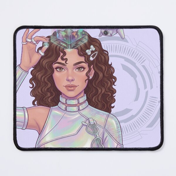 Item preview, Holographic Cyber Girl Data Cube Sticker Futuristic Tech Aesthetic Curly Hair Sci Fi Baddie Art designed and sold by Wander & Whim Designs.