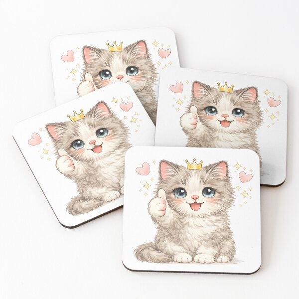 Item preview, Cute Ragdoll Cat Thumbs Up | Kawaii Fluffy Kitten with Crown Illustration designed and sold by Monchatra.