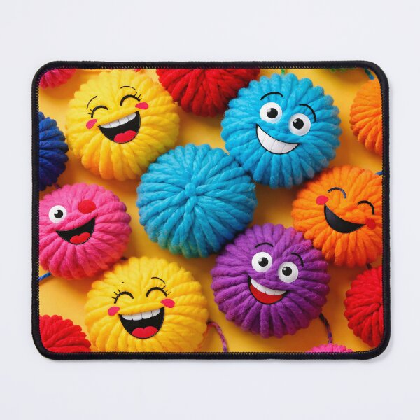 Item preview, Cute Colorful Yarn Pom Pom Faces | Fun Kawaii Kids Craft Art Print designed and sold by Kaleidoscope Print.