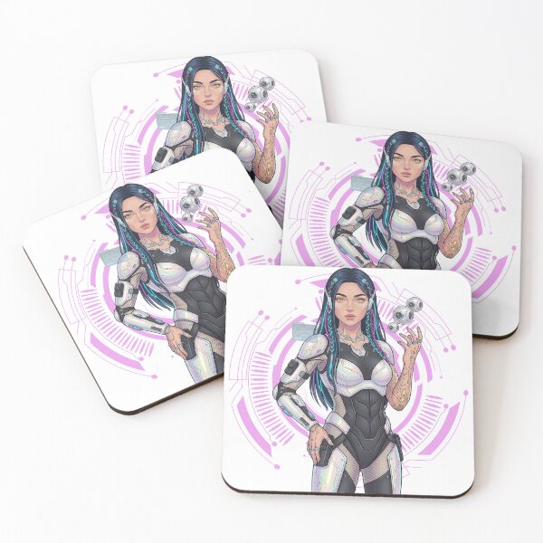 Item preview, Quantum Cyber Warrior Girl Sticker Futuristic Mech Armor Sci Fi Baddie Cyberpunk Art Print Poster designed and sold by Wander & Whim Designs.