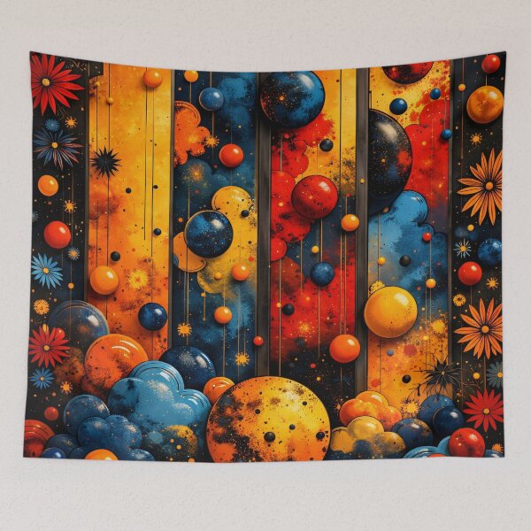 Item preview, Colorful Abstract Cosmic Floral Art Print | Bold Blue Orange Modern Wall Decor designed and sold by Kaleidoscope Print.