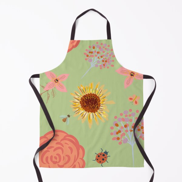 Item preview, Cute Spring Wildflower Pattern with Sunflower Rose Bee Ladybug Butterfly Sage Green designed and sold by FestivityFinds.