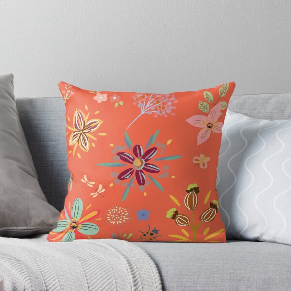 Item preview, Terracotta Garden Whimsical Floral Throw Pillow - Boho Cottagecore Decor designed and sold by FestivityFinds.