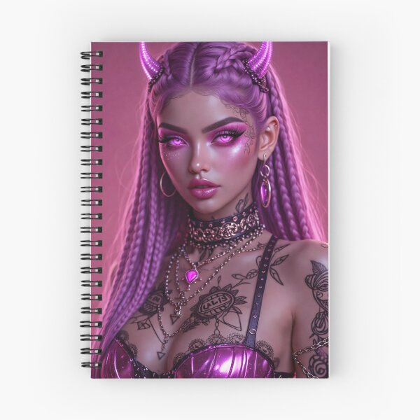 Item preview, Pink Devil Girl Portrait Art Print | Gothic Fantasy Cyberpunk Tattoo Aesthetic designed and sold by Kaleidoscope Print.