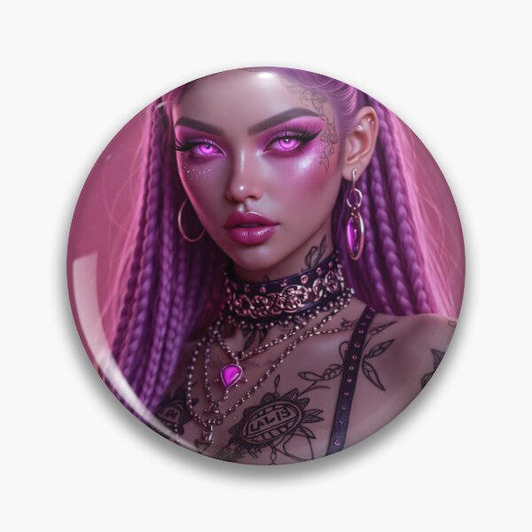 Item preview, Pink Devil Girl Portrait Art Print | Gothic Fantasy Cyberpunk Tattoo Aesthetic designed and sold by Kaleidoscope Print.
