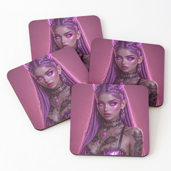 Item preview, Pink Devil Girl Portrait Art Print | Gothic Fantasy Cyberpunk Tattoo Aesthetic designed and sold by Kaleidoscope Print.