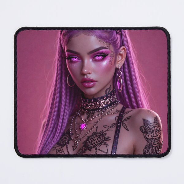 Item preview, Pink Devil Girl Portrait Art Print | Gothic Fantasy Cyberpunk Tattoo Aesthetic designed and sold by Kaleidoscope Print.