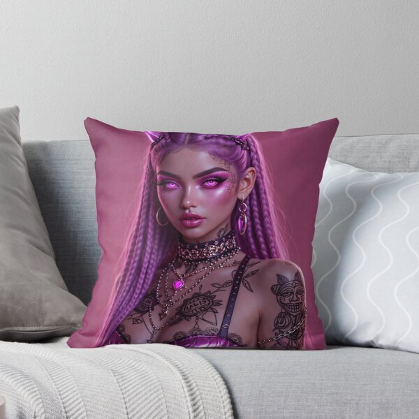 Item preview, Pink Devil Girl Portrait Art Print | Gothic Fantasy Cyberpunk Tattoo Aesthetic designed and sold by Kaleidoscope Print.