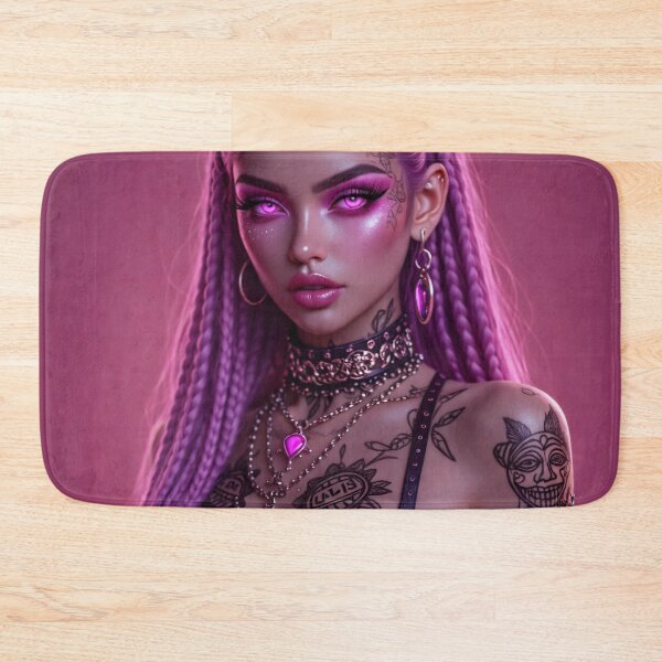 Item preview, Pink Devil Girl Portrait Art Print | Gothic Fantasy Cyberpunk Tattoo Aesthetic designed and sold by Kaleidoscope Print.