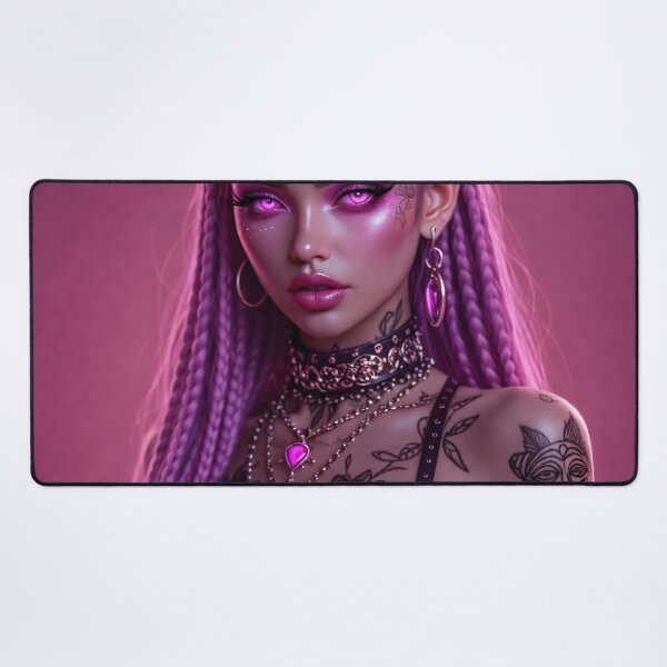Item preview, Pink Devil Girl Portrait Art Print | Gothic Fantasy Cyberpunk Tattoo Aesthetic designed and sold by Kaleidoscope Print.
