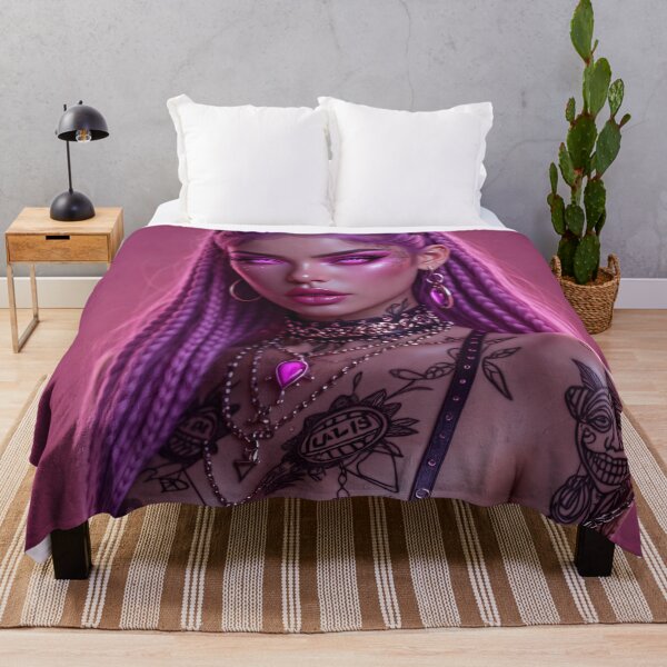 Item preview, Pink Devil Girl Portrait Art Print | Gothic Fantasy Cyberpunk Tattoo Aesthetic designed and sold by Kaleidoscope Print.