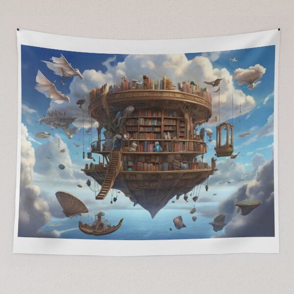 Item preview, Dreamy Floating Library – Surreal Sky Book Aesthetic designed and sold by EchoWave11.