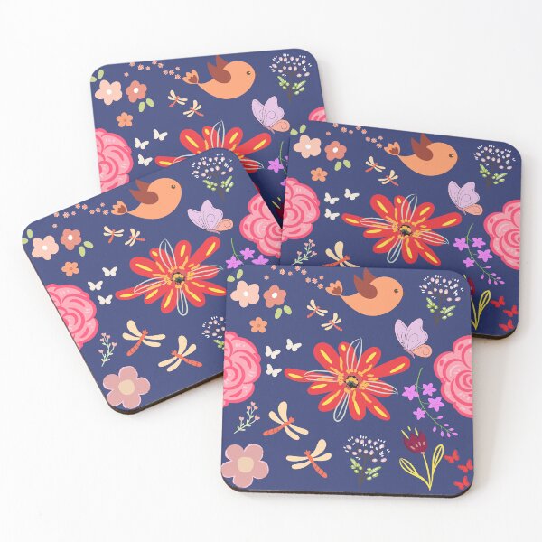 Item preview, Cottagecore Throw Pillow | Navy Blue Red Zinnia Pink Roses Bird Dragonfly Butterfly Floral designed and sold by FestivityFinds.