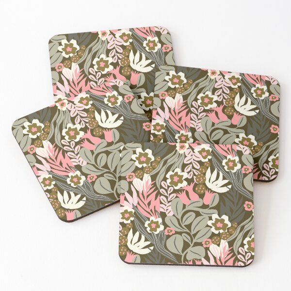 Item preview, Vintage Mid-Century Modern Olive and Pink Botanical Duvet Cover designed and sold by FestivityFinds.