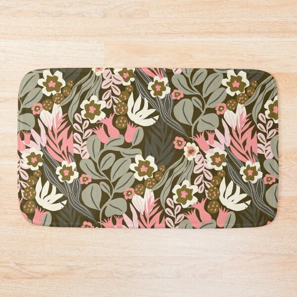 Item preview, Vintage Mid-Century Modern Olive and Pink Botanical Duvet Cover designed and sold by FestivityFinds.