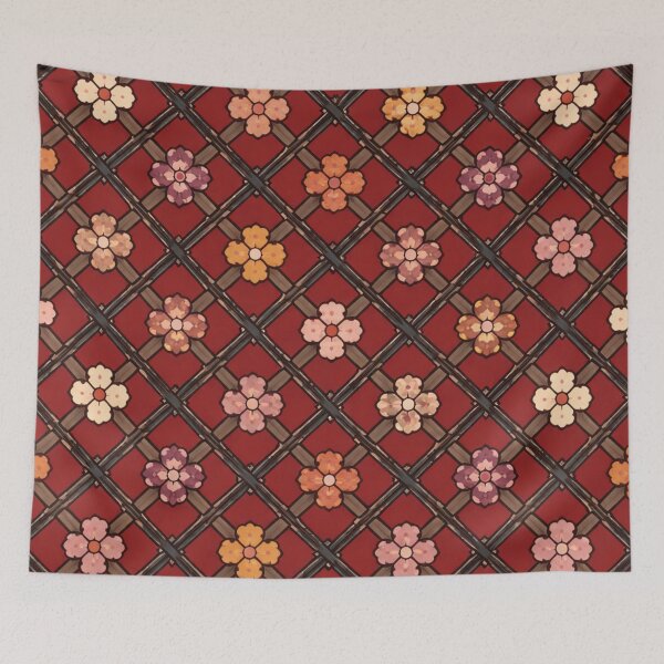 Item preview, Vintage Red Floral Lattice Pattern designed and sold by Myra365Art.