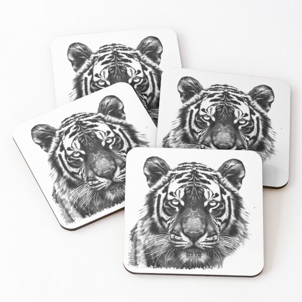 Item preview, Black and White Tiger Portrait Wildlife Illustration designed and sold by inkoutninja.