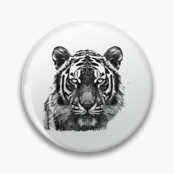 Item preview, Black and White Tiger Portrait Wildlife Illustration designed and sold by inkoutninja.