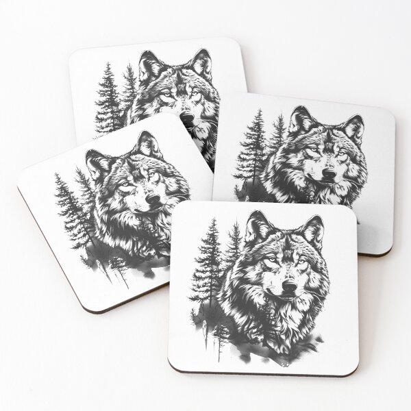 Item preview, Majestic Wolf Forest Black and White Wildlife Illustration designed and sold by inkoutninja.