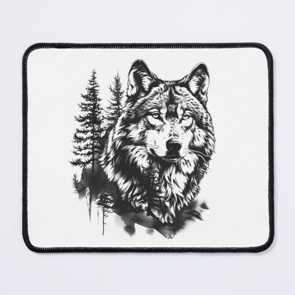 Item preview, Majestic Wolf Forest Black and White Wildlife Illustration designed and sold by inkoutninja.