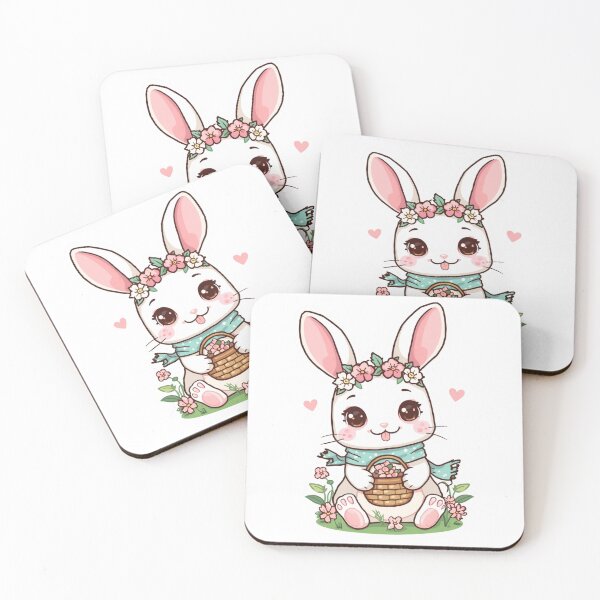 Item preview, Cute Kawaii Easter Bunny with Flower Crown | Pastel Egg Basket  designed and sold by Shanker-studio.