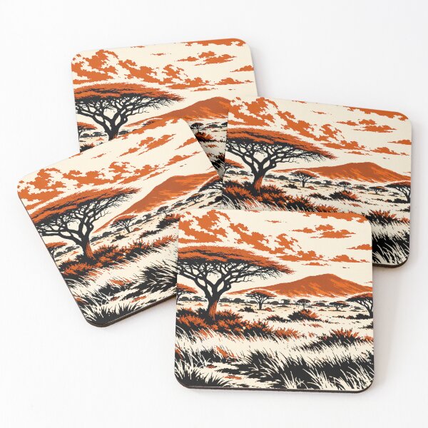 Item preview, African Savanna Linocut Art – Retro Three Tone Landscape Wall Art Poster designed and sold by DrizzyV.