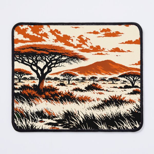 Item preview, African Savanna Linocut Art – Retro Three Tone Landscape Wall Art Poster designed and sold by DrizzyV.