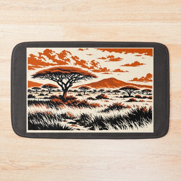 Item preview, African Savanna Linocut Art – Retro Three Tone Landscape Wall Art Poster designed and sold by DrizzyV.