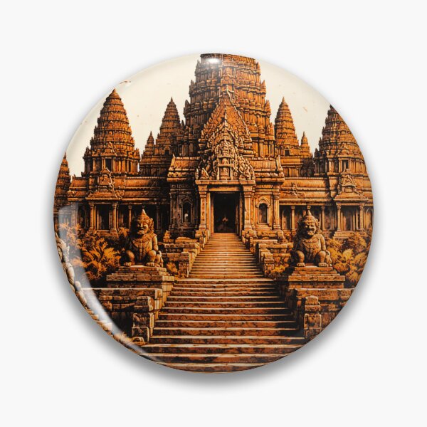 Item preview, Ancient Temple Linocut Art – Majestic Jungle Temple Retro Wall Art designed and sold by DrizzyV.