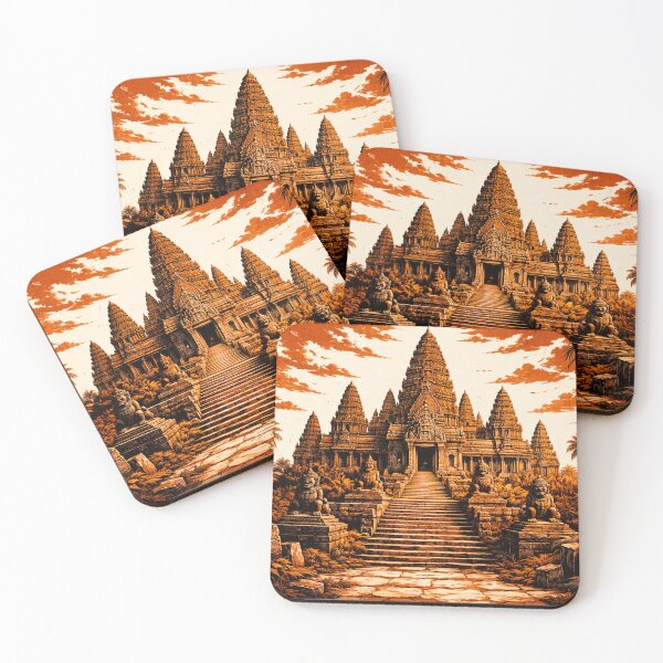 Item preview, Ancient Temple Linocut Art – Majestic Jungle Temple Retro Wall Art designed and sold by DrizzyV.