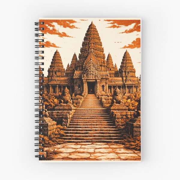 Item preview, Ancient Temple Linocut Art – Majestic Jungle Temple Retro Wall Art designed and sold by DrizzyV.