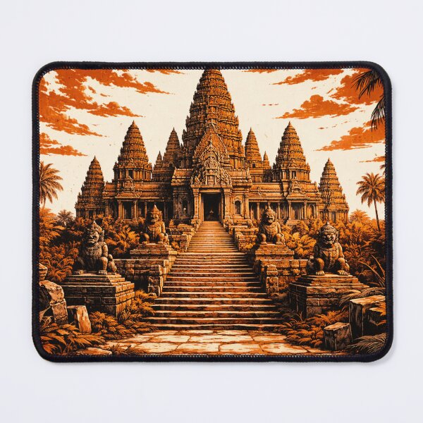 Item preview, Ancient Temple Linocut Art – Majestic Jungle Temple Retro Wall Art designed and sold by DrizzyV.