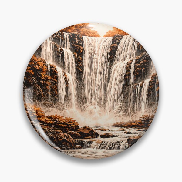 Item preview, Amazon Waterfall Linocut Art – Tropical Jungle Waterfall Retro Poster designed and sold by DrizzyV.