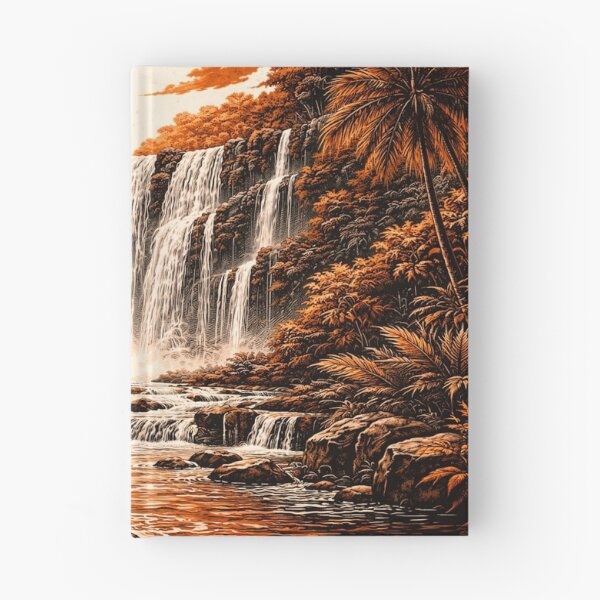 Item preview, Amazon Waterfall Linocut Art – Tropical Jungle Waterfall Retro Poster designed and sold by DrizzyV.