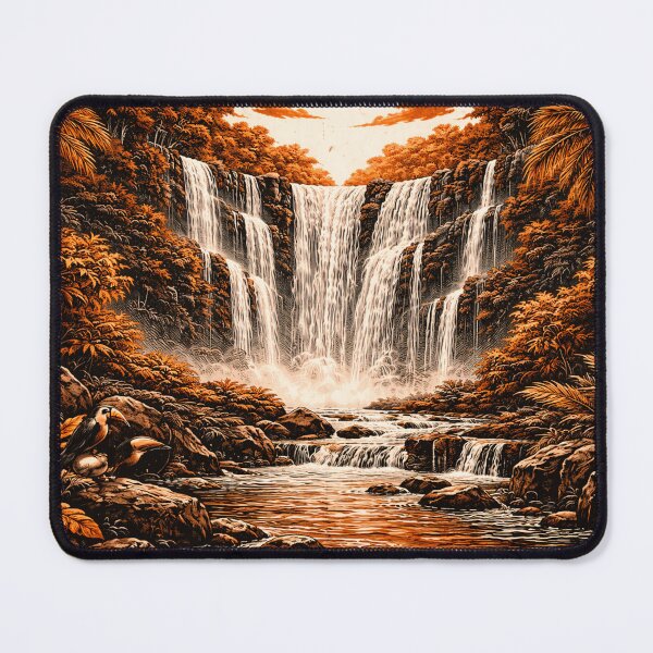 Item preview, Amazon Waterfall Linocut Art – Tropical Jungle Waterfall Retro Poster designed and sold by DrizzyV.