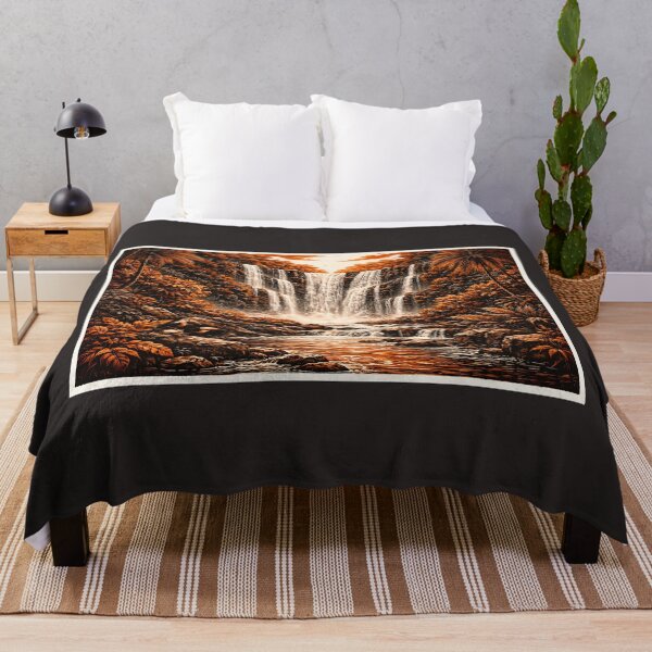 Item preview, Amazon Waterfall Linocut Art – Tropical Jungle Waterfall Retro Poster designed and sold by DrizzyV.