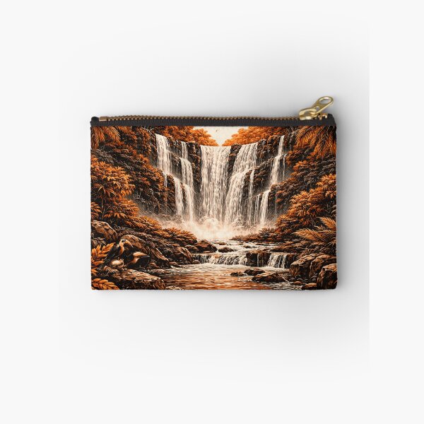 Item preview, Amazon Waterfall Linocut Art – Tropical Jungle Waterfall Retro Poster designed and sold by DrizzyV.