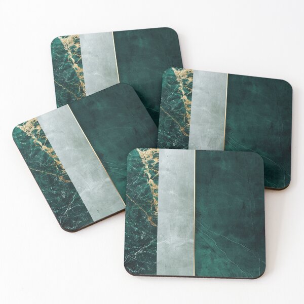 Item preview, Abstract emerald gold marble wall art with vertical stripes designed and sold by CosmicGlyph.