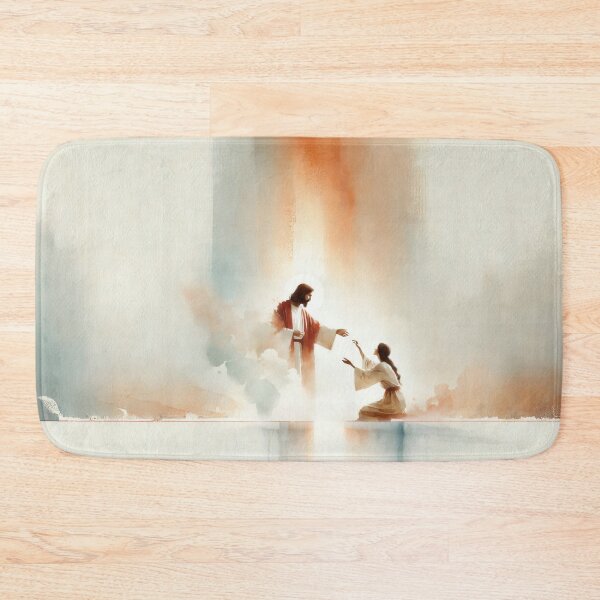 Item preview, Healing Christ with Woman Print, Jesus Healing Art, Christian Watercolor Landscape, Faith and Restoration Decor designed and sold by FaithArtCrea.