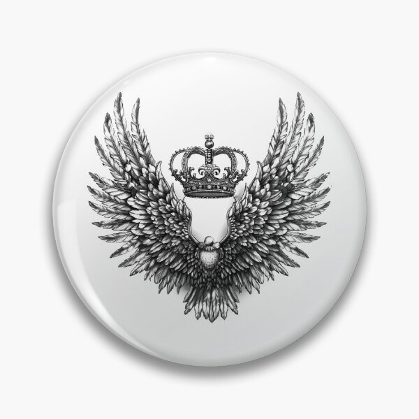 Item preview, Crowned Wings Heraldic Crest Black and White Gothic Illustration designed and sold by inkoutninja.