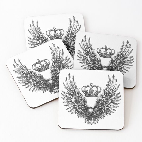 Item preview, Crowned Wings Heraldic Crest Black and White Gothic Illustration designed and sold by inkoutninja.