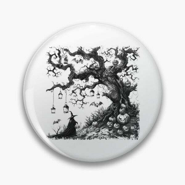 Artikelvorschau, Verfluchter Halloween-Baum, Hexe und Kürbisse – Düstere Gothic-Illustration entworfen und verkauft von inkoutninja.