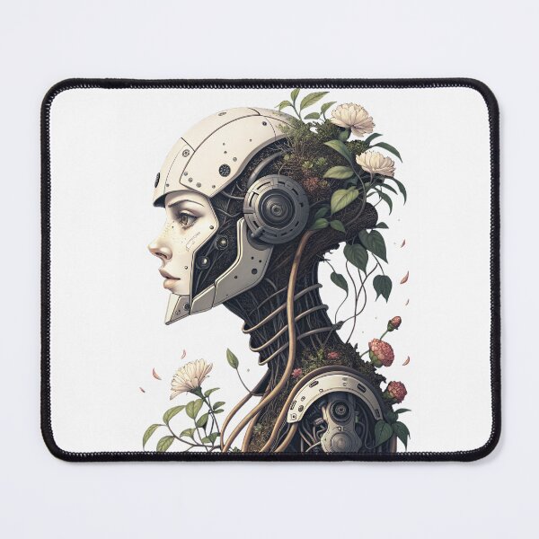 Item preview, Nature Reclaimed Tech Robot Head Floral Cyberpunk Aesthetic T-Shirt Design designed and sold by Studio Atharv.