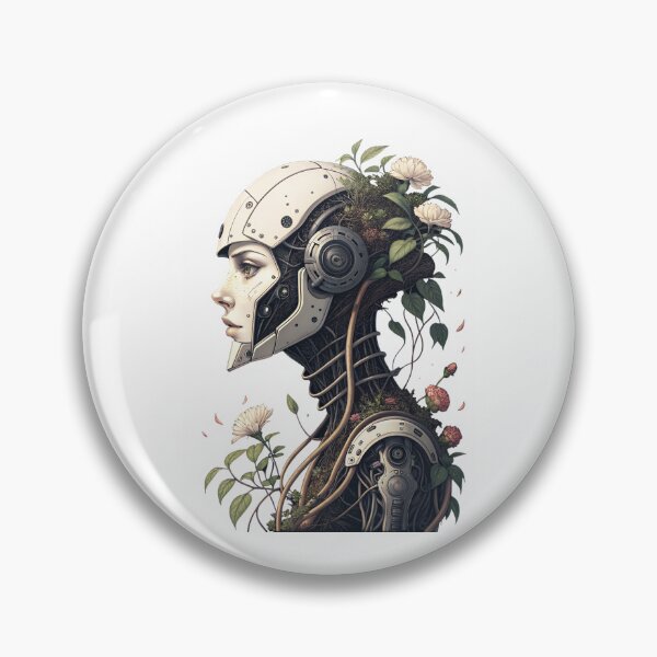 Item preview, Nature Reclaimed Tech Robot Head Floral Cyberpunk Aesthetic T-Shirt Design designed and sold by Studio Atharv.