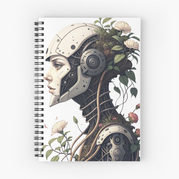 Item preview, Nature Reclaimed Tech Robot Head Floral Cyberpunk Aesthetic T-Shirt Design designed and sold by Studio Atharv.