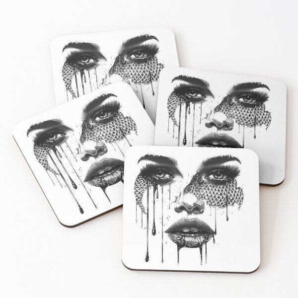 Item preview, Dark Siren Face Gothic Beauty Black and White Illustration designed and sold by inkoutninja.